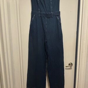 Reformation Dark Blue Strapless Wide Leg Jumpsuit